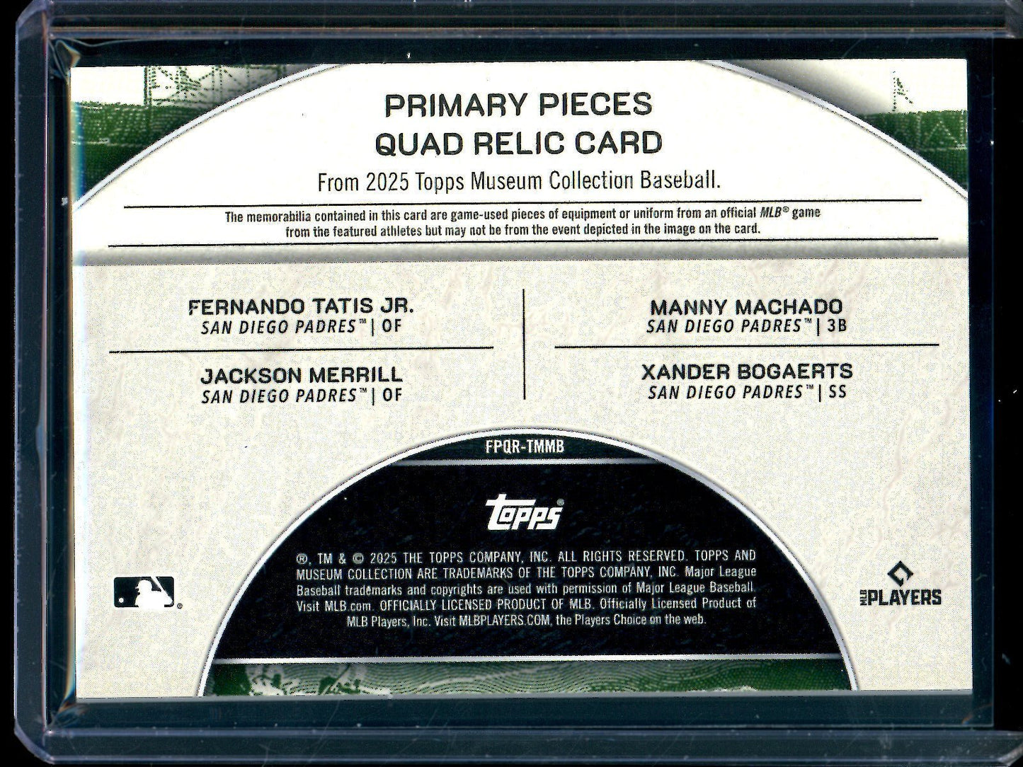2025 Topps Museum Collection Tatis / Machado / Merrill / Bogaerts Quad Relic /20 Padres - Trading Card Market