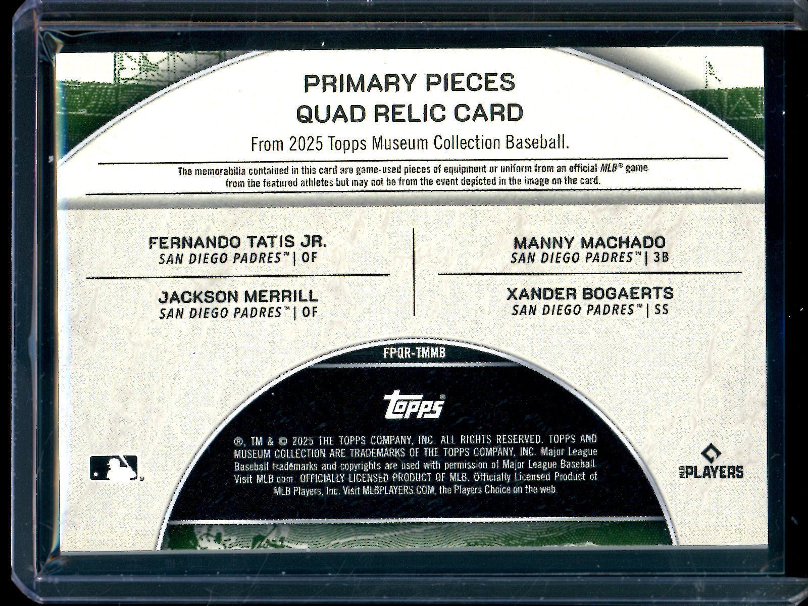 2025 Topps Museum Collection Tatis / Machado / Merrill / Bogaerts Quad Relic /20 Padres - Trading Card Market