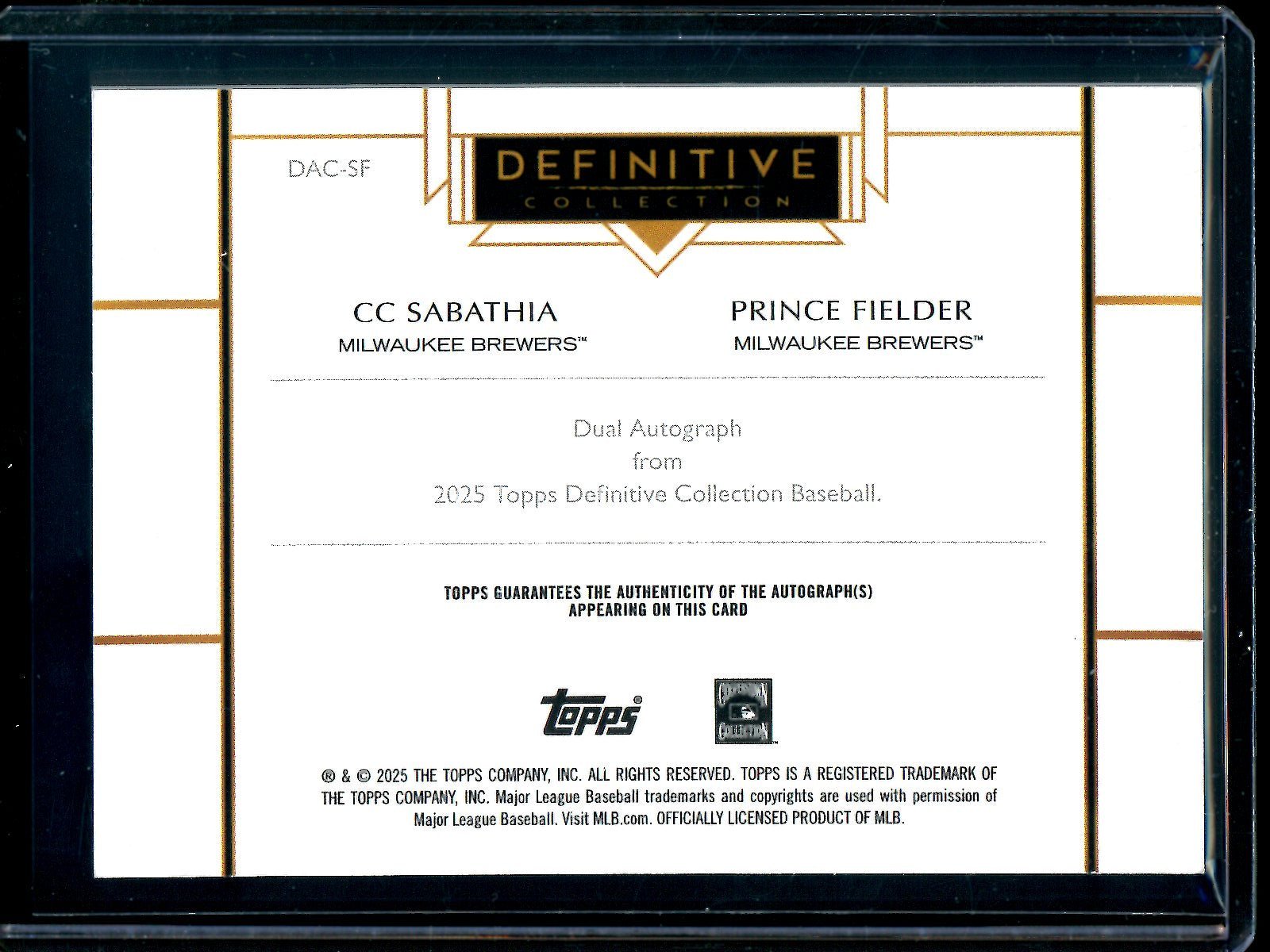 2025 Topps Definitive CC Sabathia / Prince Fielder Dual Autograph /25 Brewers - Trading Card Market