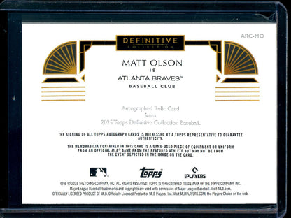 2025 Topps Definitive Matt Olson Patch Relic Autograph /50 Braves - Trading Card Market