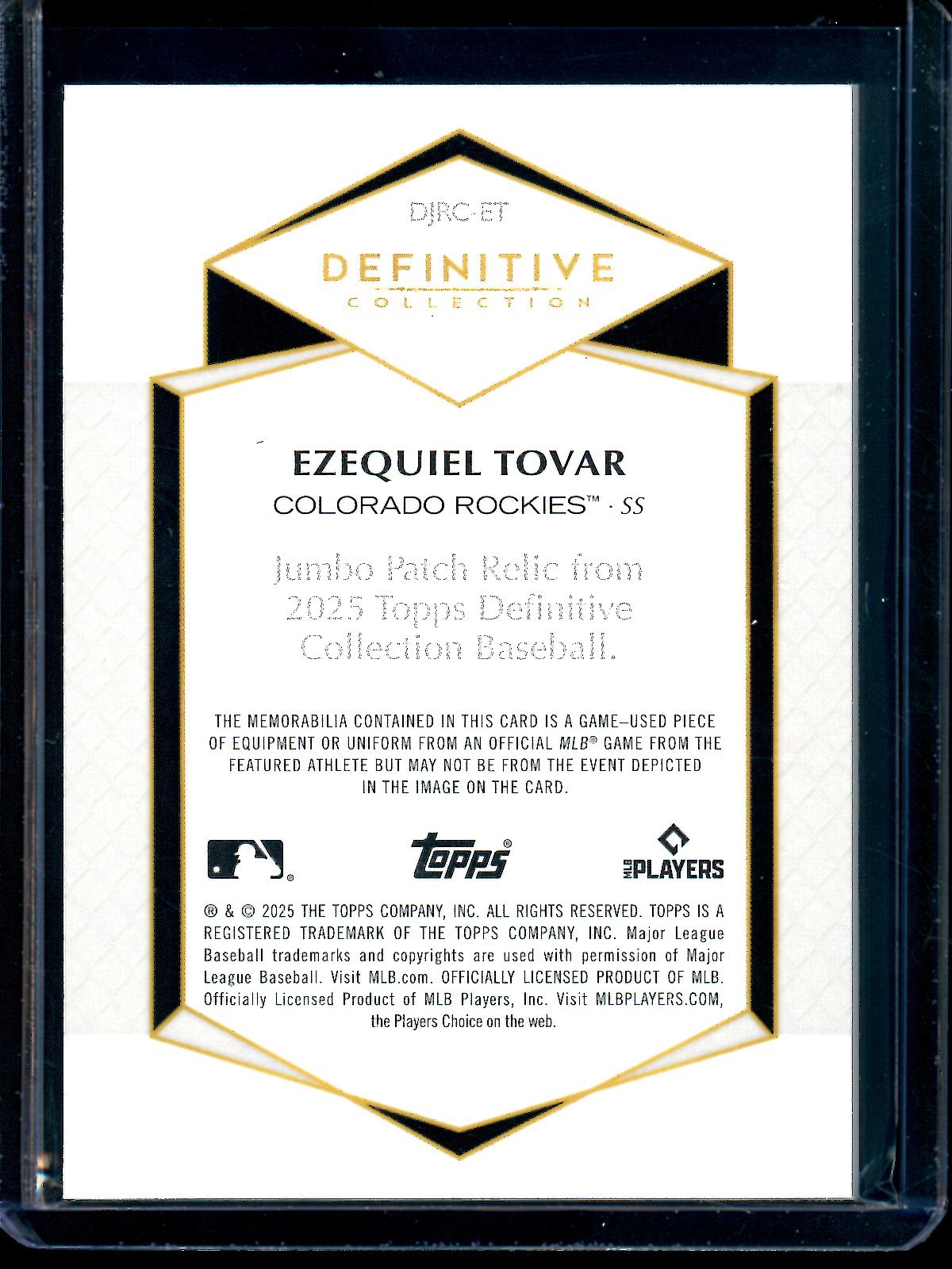 2025 Topps Definitive Ezequiel Tovar Jumbo Patch Relic /25 Rockies - Trading Card Market