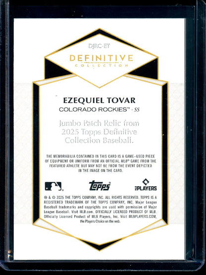 2025 Topps Definitive Ezequiel Tovar Jumbo Patch Relic /25 Rockies - Trading Card Market