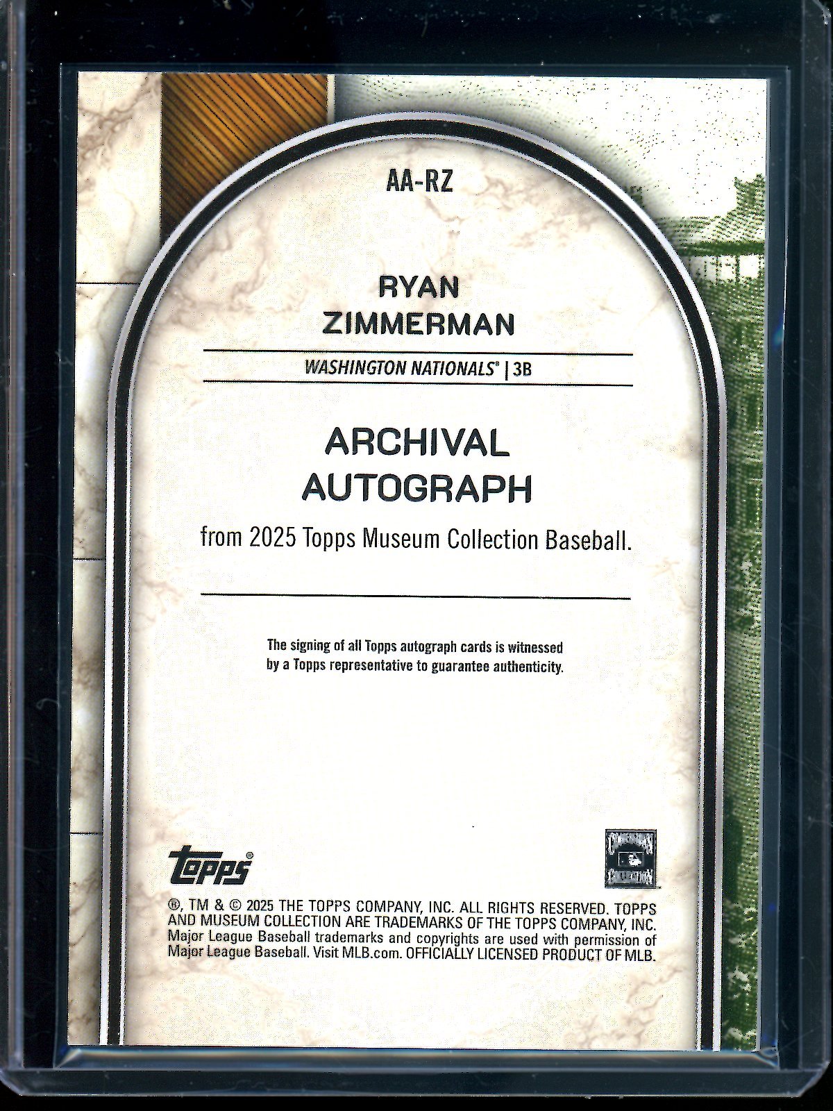 2025 Topps Museum Collection Ryan Zimmerman Autograph /125 Nationals - Trading Card Market