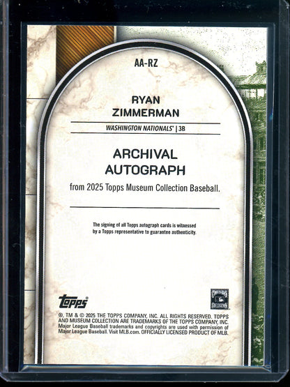2025 Topps Museum Collection Ryan Zimmerman Autograph /125 Nationals - Trading Card Market