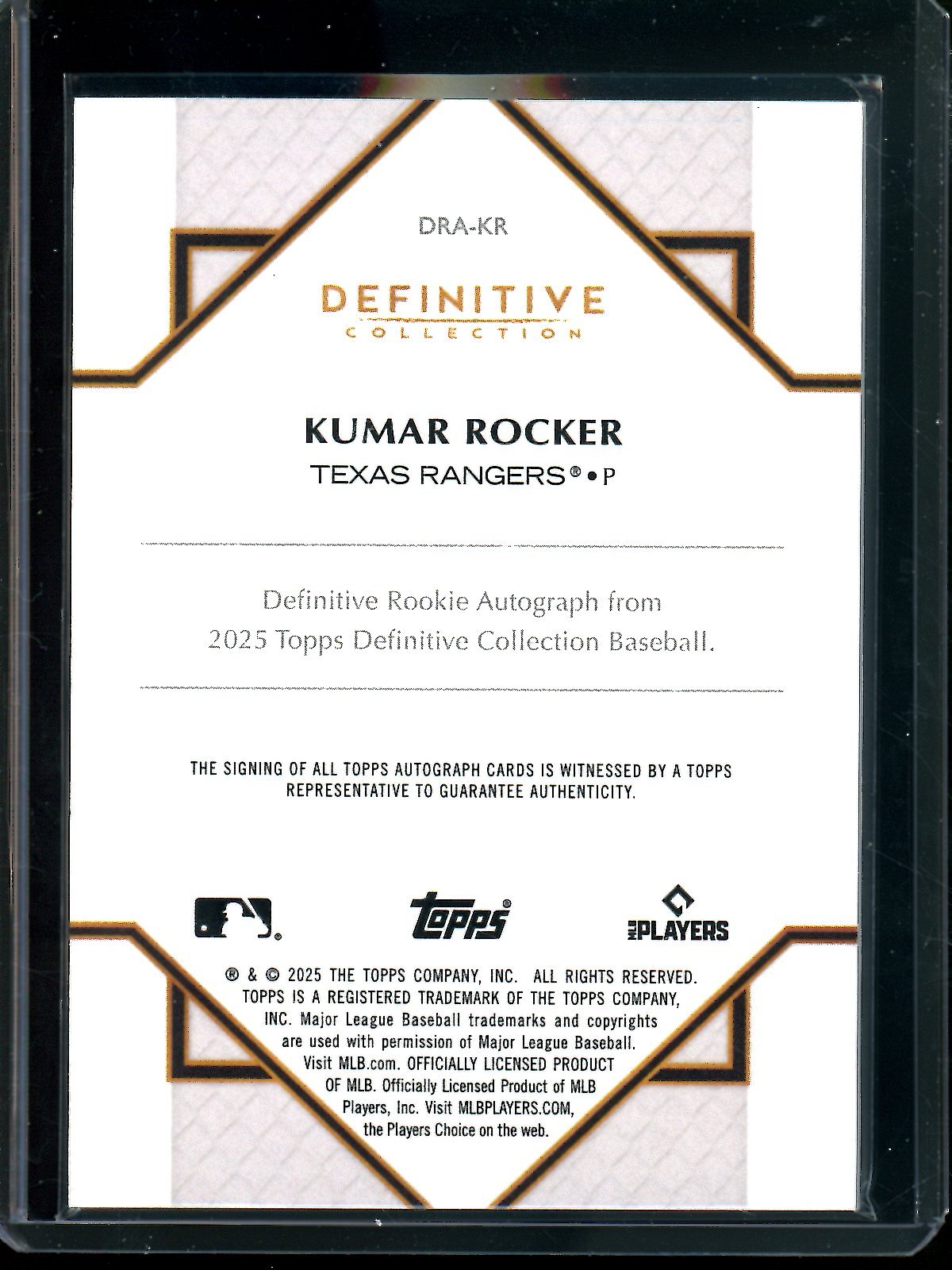 2025 Topps Definitive Kumar Rocker Rookie Autograph /50 Rangers - Trading Card Market