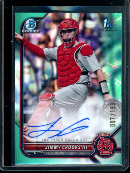 2022 Bowman Chrome Jimmy Crooks III Aqua Wave 1st Autograph /199 Cardinals - Trading Card Market