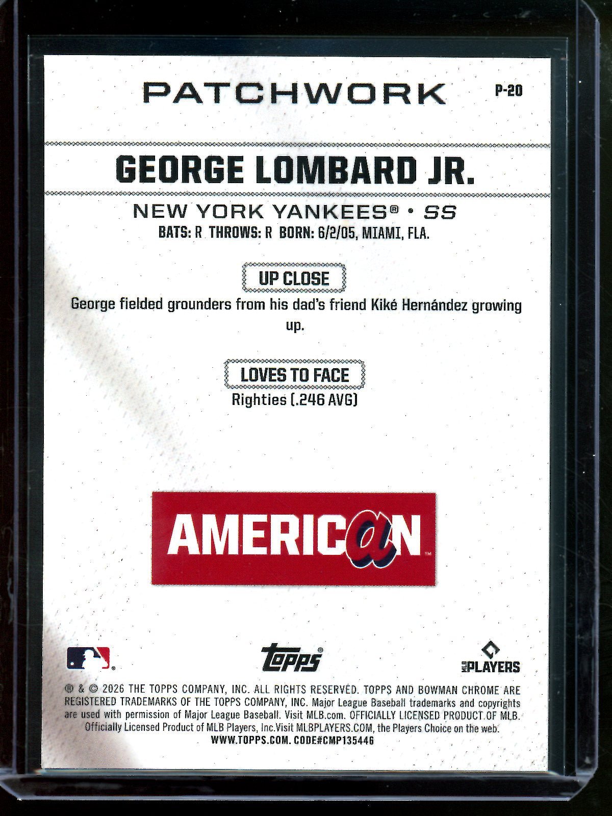2026 Bowman Chrome George Lombard Jr Patchwork SSP P - 20 Yankees - Trading Card Market