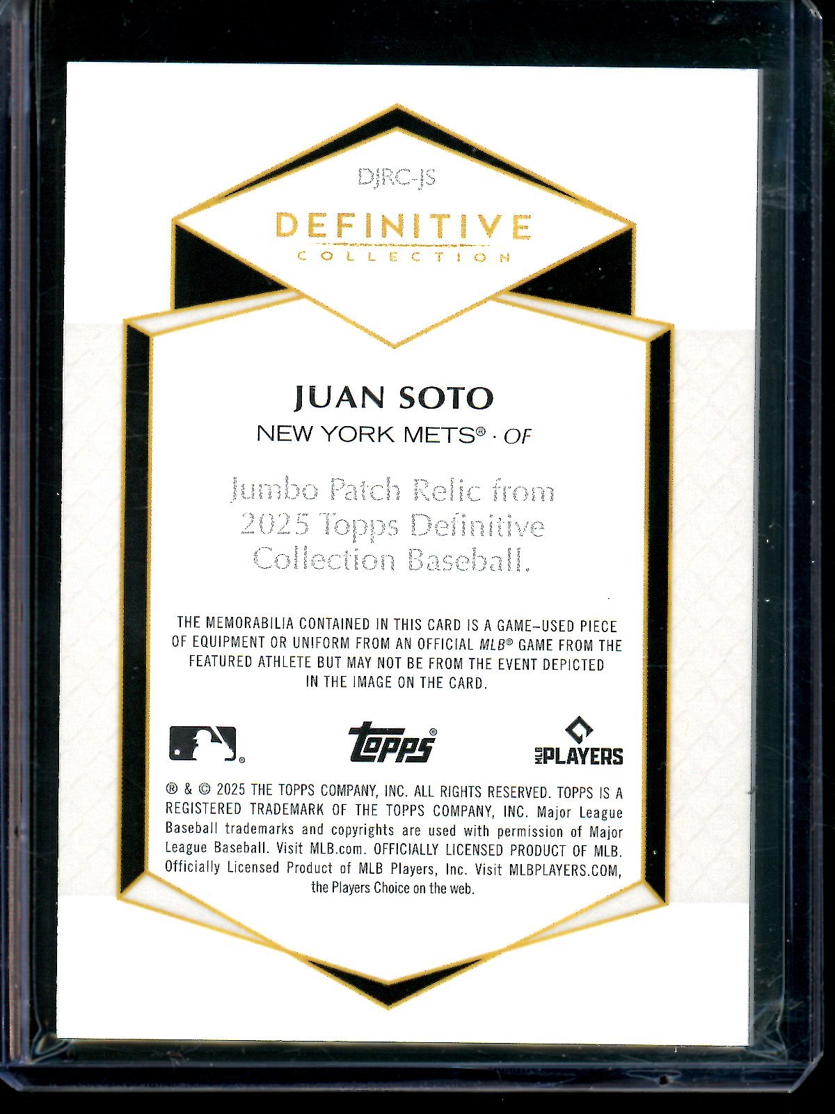 2025 Topps Definitive Juan Soto Jumbo Relic Patch /5 Mets - Trading Card Market