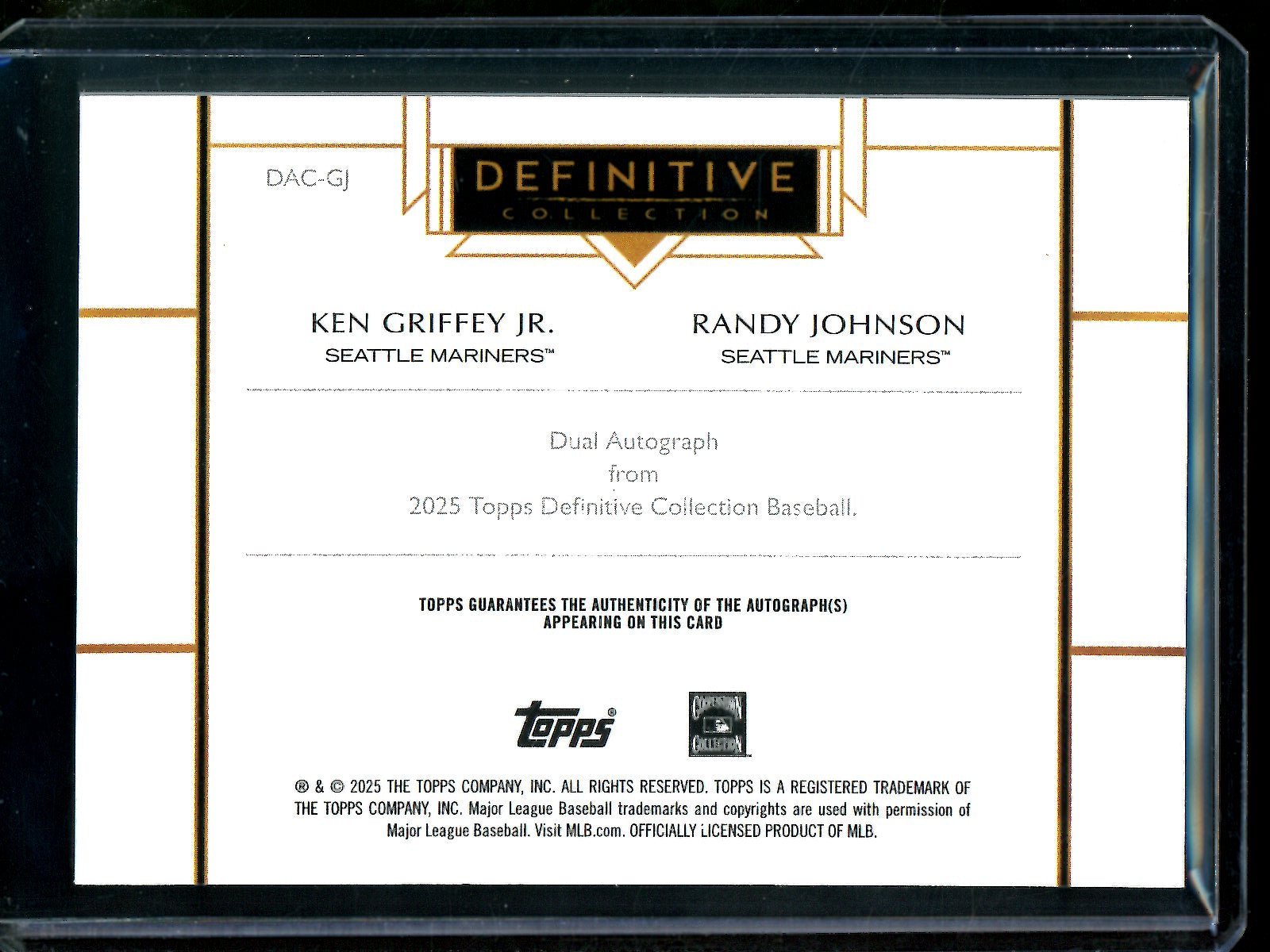 2025 Topps Definitive Ken Griffey Jr / Randy Johnson Dual Autograph /10 Black DAC - GJ Mariners - Trading Card Market