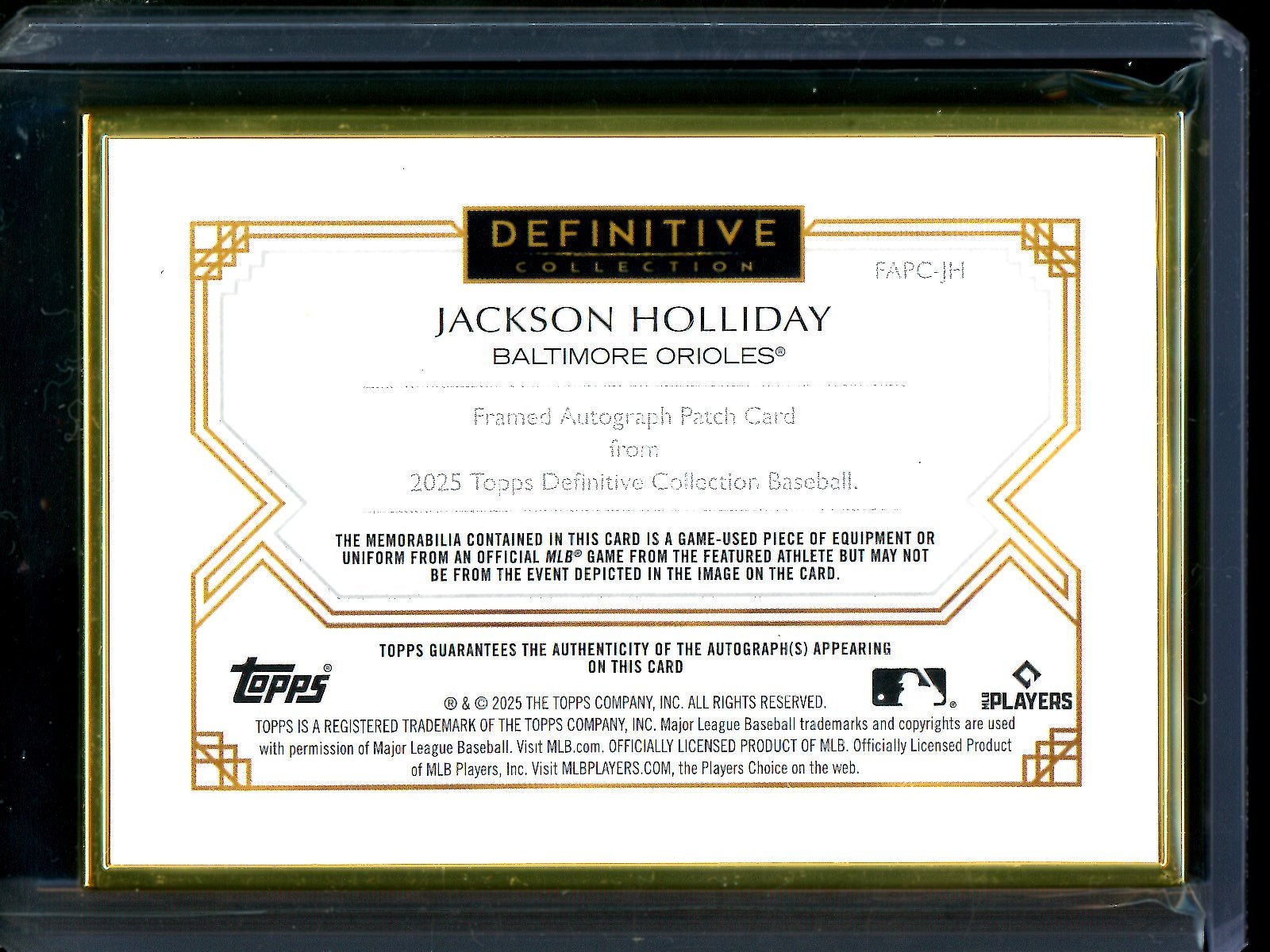 2025 Topps Definitive Jackson Holliday Framed Autograph Patch Card /25 Orioles - Trading Card Market