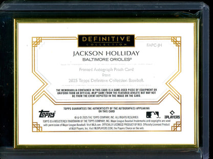 2025 Topps Definitive Jackson Holliday Framed Autograph Patch Card /25 Orioles - Trading Card Market