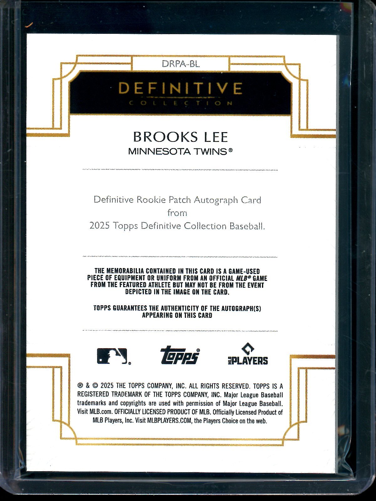2025 Topps Definitive Brooks Lee Rookie Relic Autograph /25 Twins B - Trading Card Market