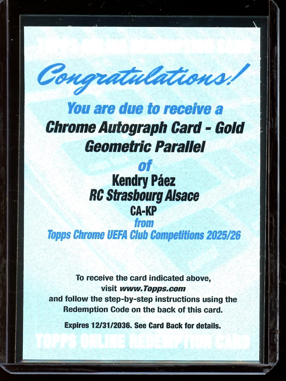 2026 Topps Chrome Kendry Paez Gold Geometric Refractor Autograph /50 Redemption RC Strasbourg Alsace - Trading Card Market
