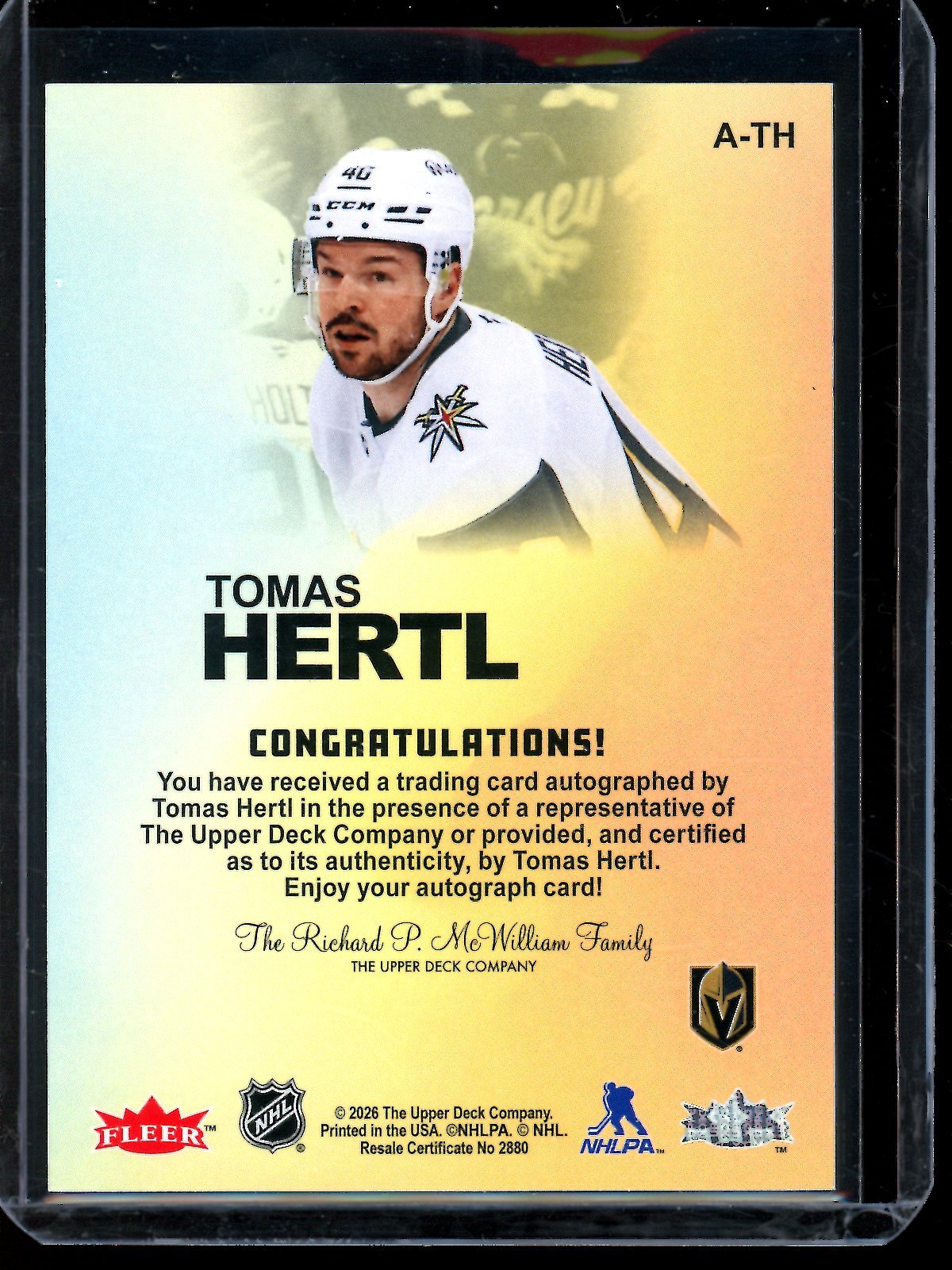 2026 Upper Deck Fleer Tomas Hertl Autographics A - TH Golden Knights - Trading Card Market
