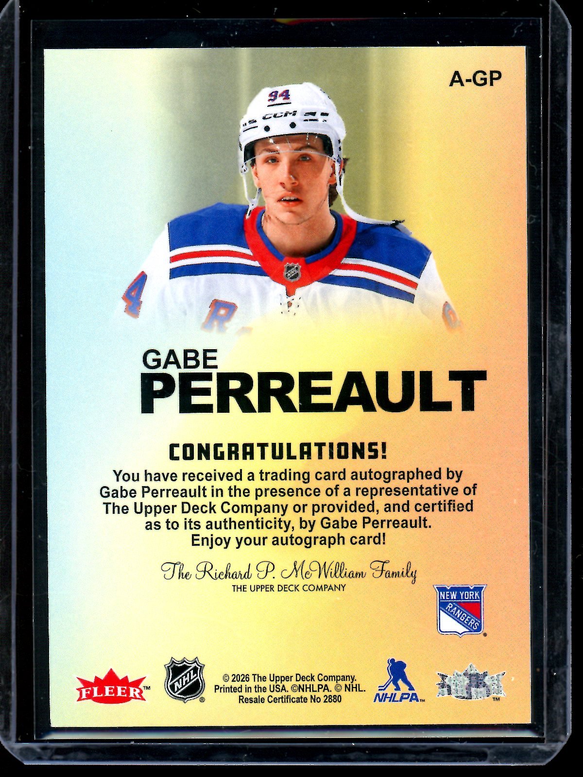 2026 Upper Deck Fleer Gabe Perreault Autographics A - GP Rangers - Trading Card Market