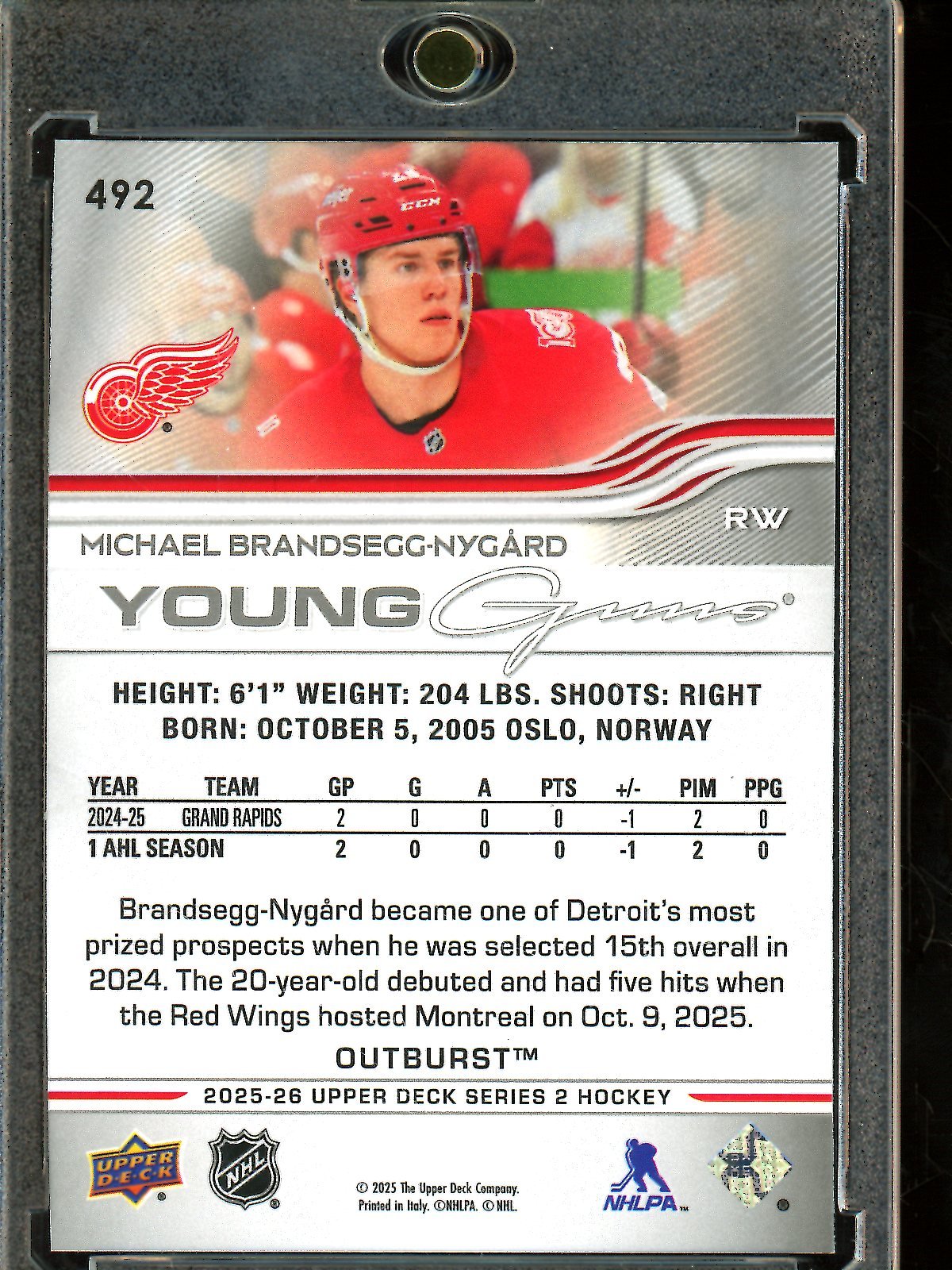 2025 Upper Deck Series 2 Michael Brandseggnygard Young Gun Outburst Rookie Detroit Redwings - Trading Card Market
