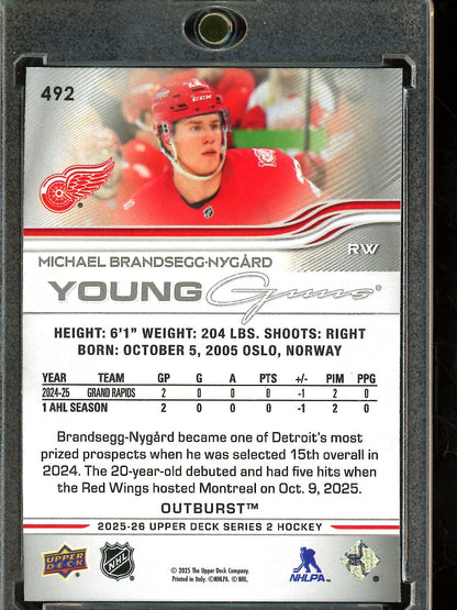 2025 Upper Deck Series 2 Michael Brandseggnygard Young Gun Outburst Rookie Detroit Redwings - Trading Card Market