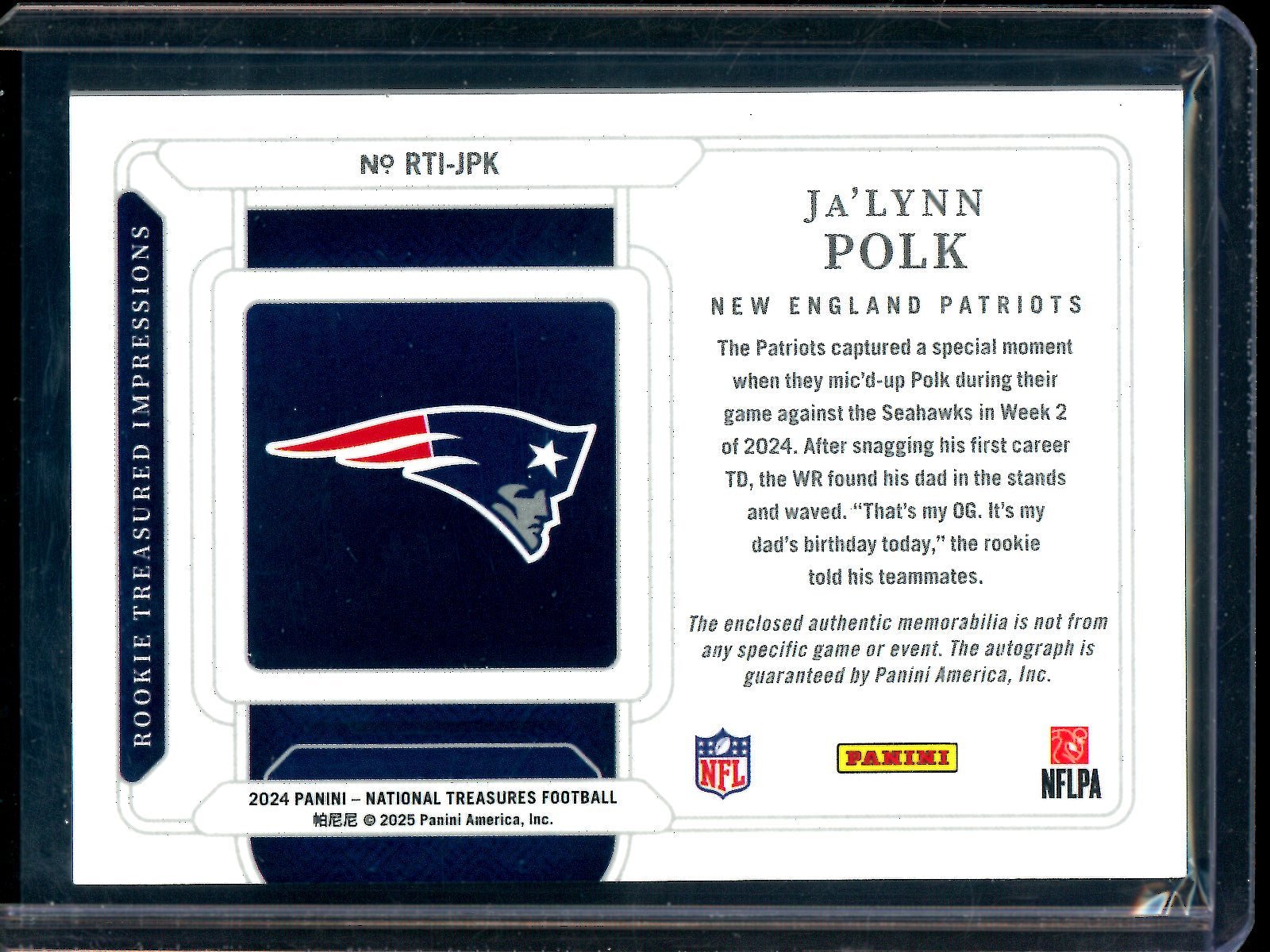 2024 Panini National Treasures Ja'lynn Polk Rookie Treasured Impressions /10 Patriots - Trading Card Market