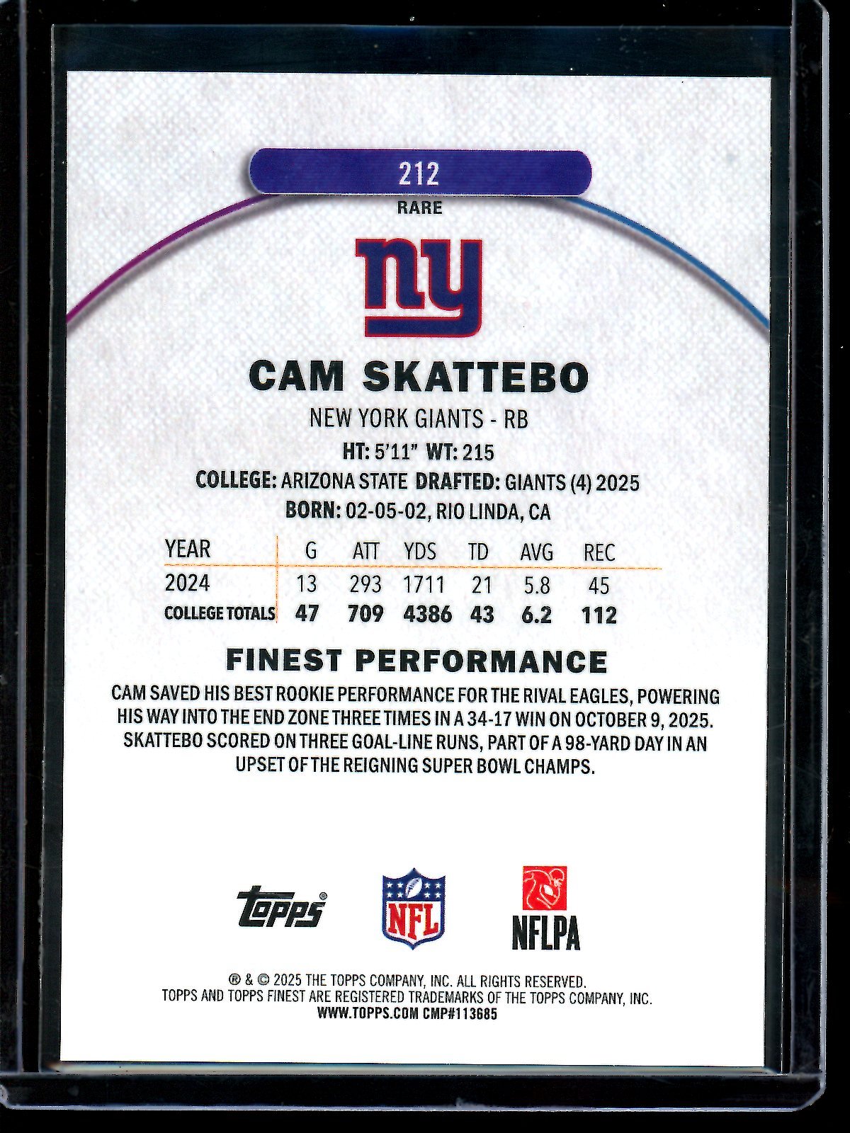2025 Topps Finest Cam Skattebo Rare Black Geometric Rookie /10 Giants - Trading Card Market