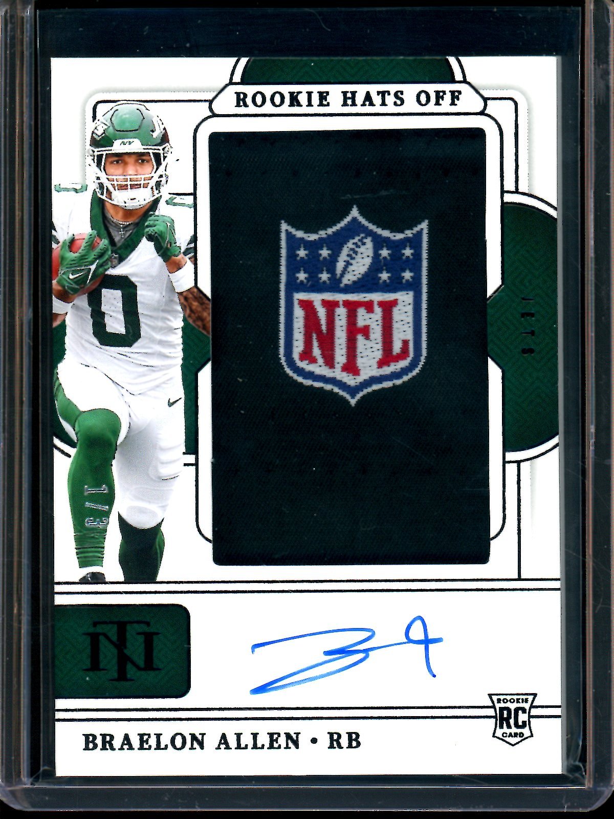 2024 Panini National Treasures Braelon Allen Rookie Hats Off Patch Autograph /3 Jets - Trading Card Market