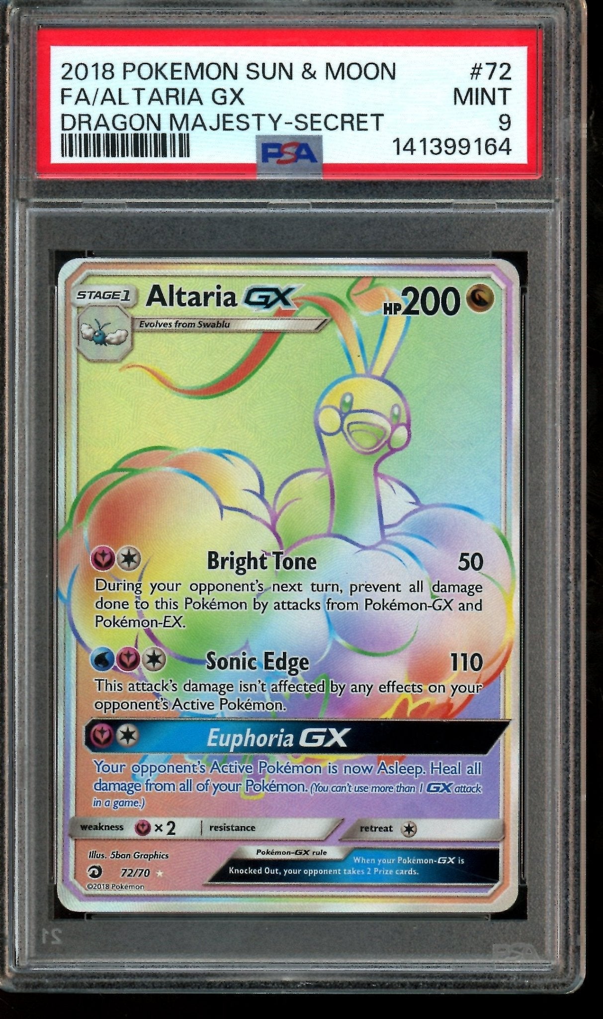 2018 Pokemon Sun and Moon Altaria GX 72/70 PSA 9 - Trading Card Market