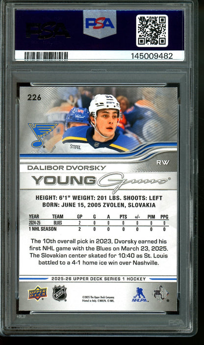 2025 Upper Deck Series 1 Dalibor Dvorsky Young Guns PSA 10 Blues