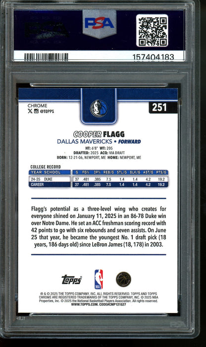 2025 Topps Chrome Cooper Flagg Rookie Card PSA 8 Mavericks
