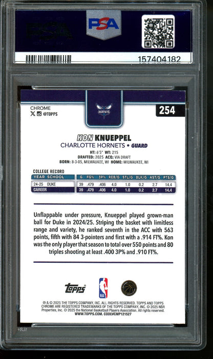 2025 Topps Chrome Kon Knueppel Rookie Basketball Refractor PSA 9 Hornets