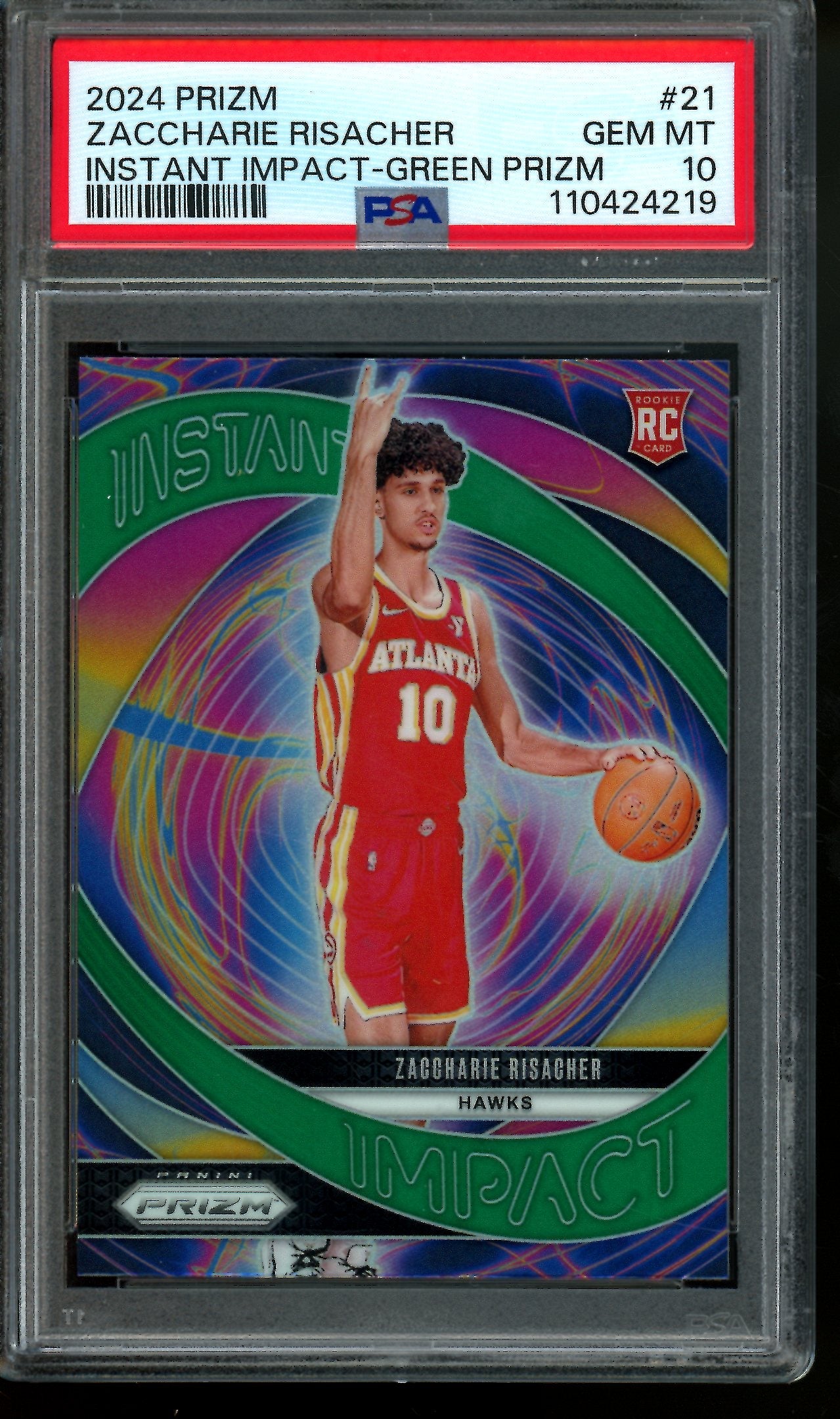 2024 Panini Prizm Zaccharie Risacher Instant Impact Green Rookie PSA 10 Hawks