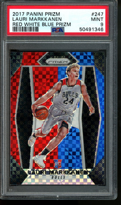 2017 Panini Prizm Lauri Markkanen Red White Blue Rookie PSA 9 Jazz / Bulls