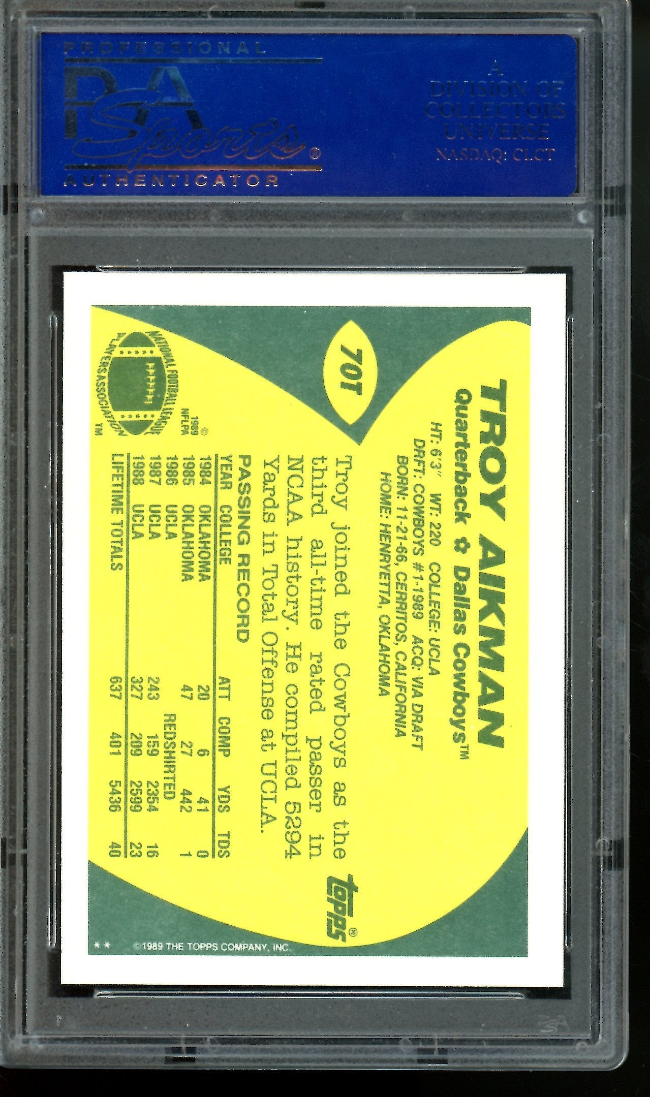 1989 Topps Traded Troy Aikman Rookie PSA 10 #70T Cowboys