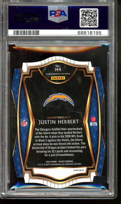 2020 Panini Select Justin Herbert Purple Die-Cut Prizm Purple Rookie PSA 10 Chargers