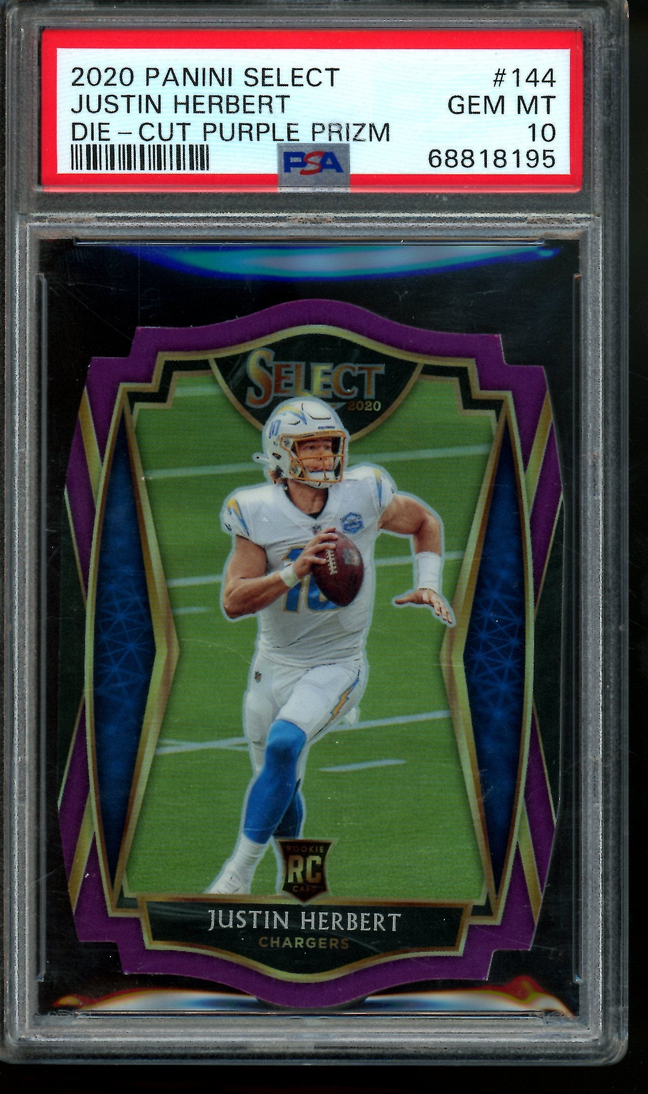 2020 Panini Select Justin Herbert Purple Die-Cut Prizm Purple Rookie PSA 10 Chargers