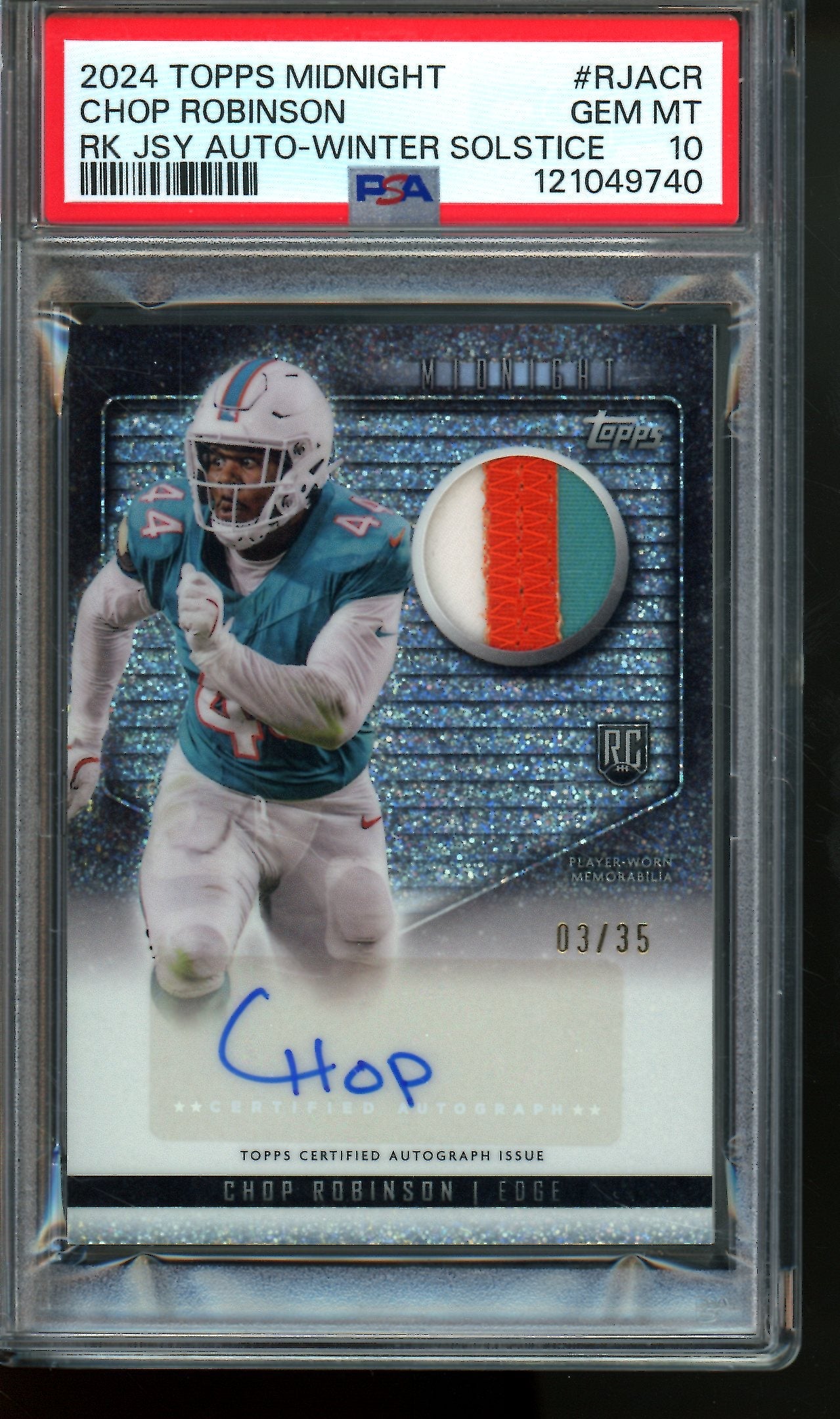 2024 Topps Midnight Chop Robinson Winter Solstive Rookie Patch Autograph /35 PSA 10 Dolphins