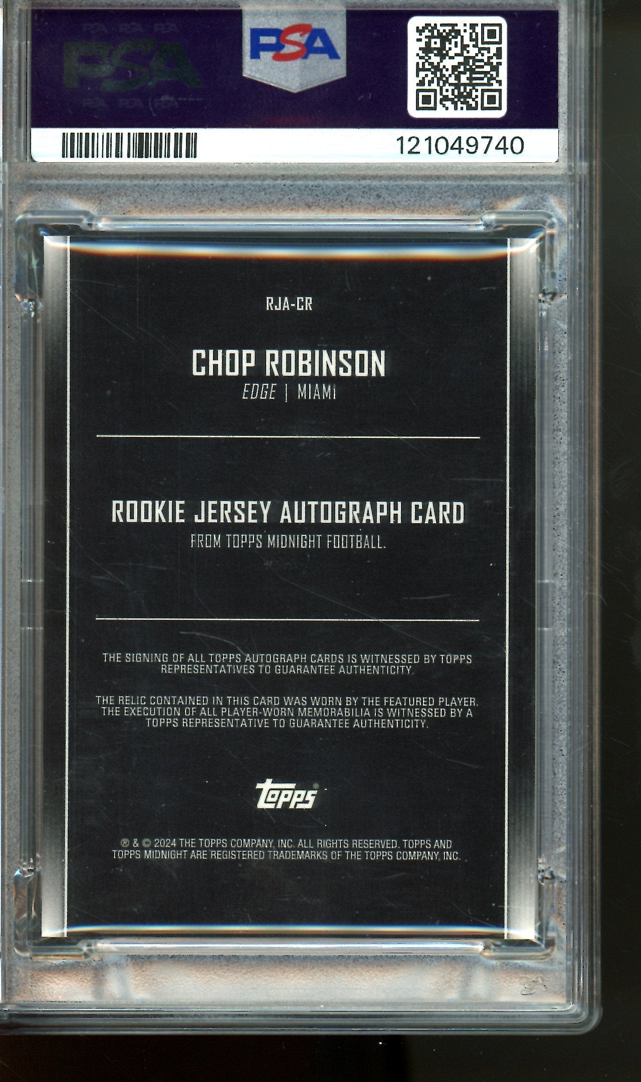 2024 Topps Midnight Chop Robinson Winter Solstive Rookie Patch Autograph /35 PSA 10 Dolphins