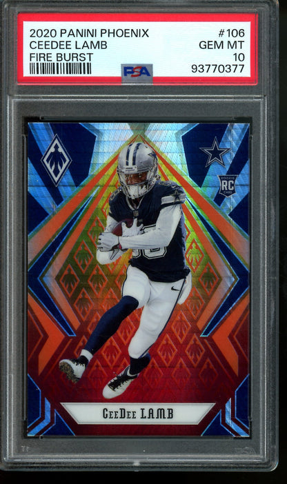 2020 Panini Phoenix CeeDee Lamb Fire Burst Rookie PSA 10 Cowboys