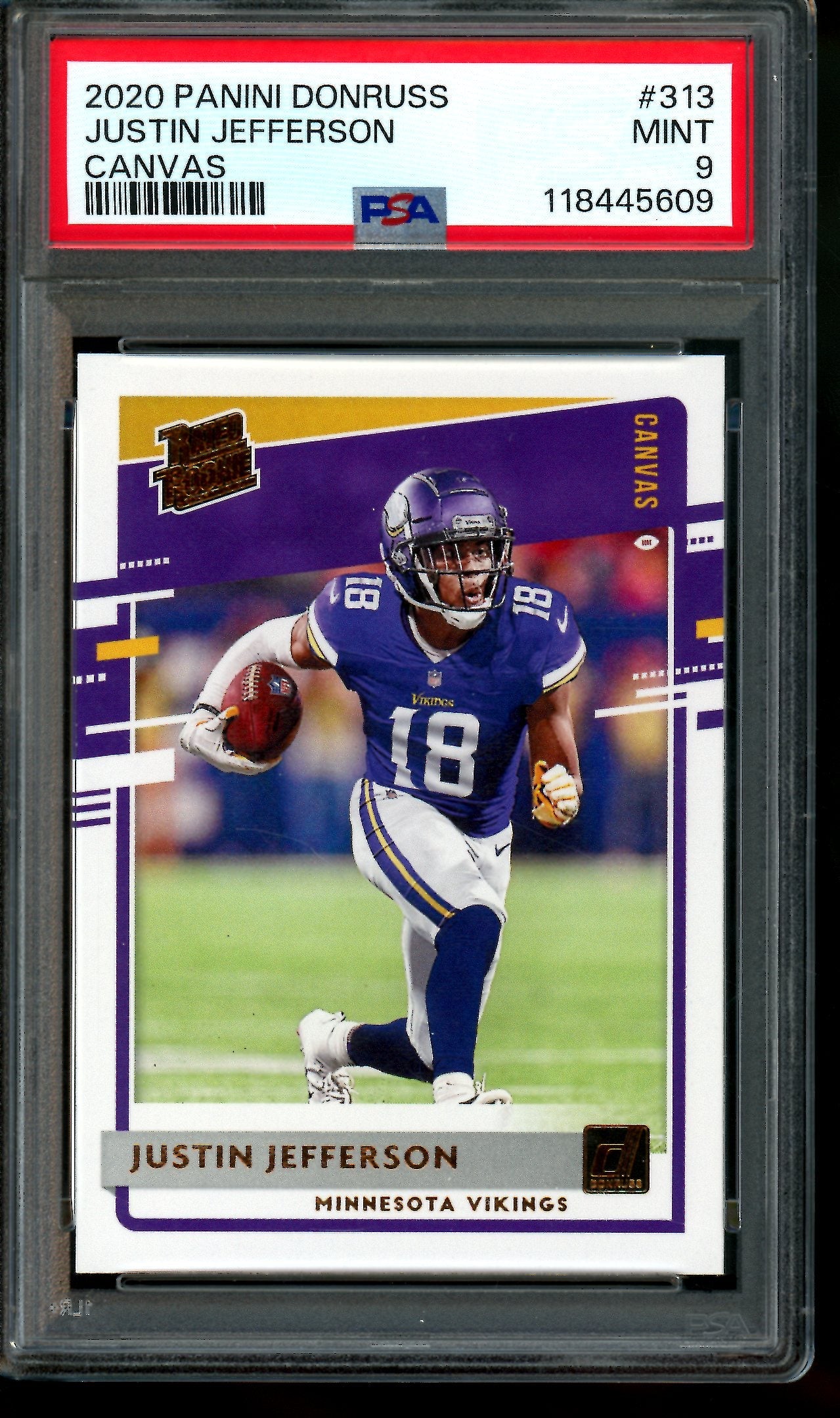 2020 Panini Donruss Justin Jefferson Rated Rookie Canvas PSA 9 Vikings