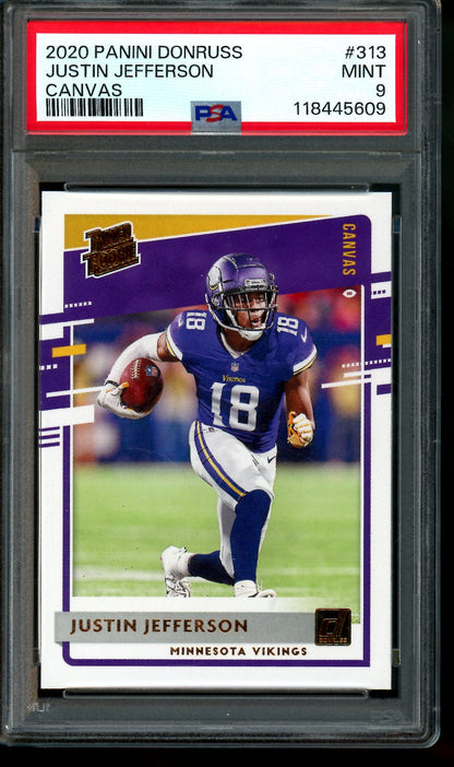 2020 Panini Donruss Justin Jefferson Rated Rookie Canvas PSA 9 Vikings