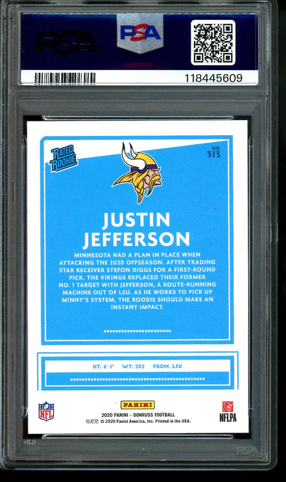 2020 Panini Donruss Justin Jefferson Rated Rookie Canvas PSA 9 Vikings