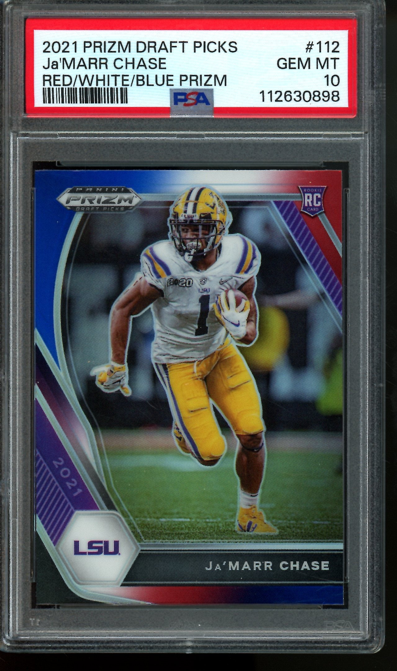 2021 Panini Prizm Draft Picks Ja'Marr Chase Red White Blue Rookie PSA 10 Bengals