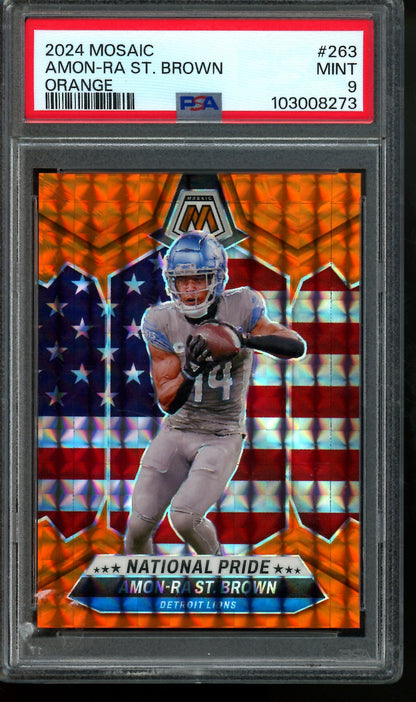 2024 Panini Mosaic Amon-Ra St. Brown Orange National Pride /199 PSA 9 Lions