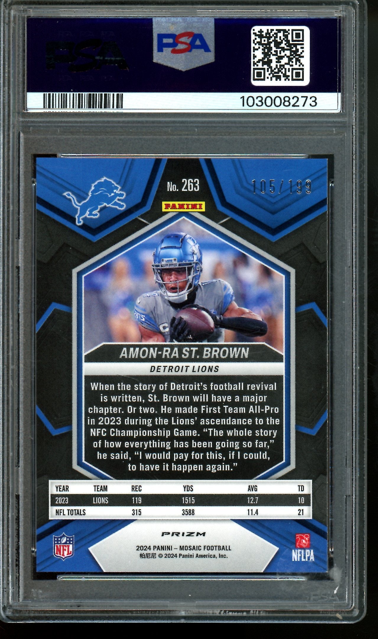 2024 Panini Mosaic Amon-Ra St. Brown Orange National Pride /199 PSA 9 Lions