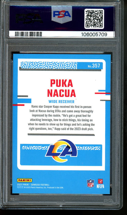 2023 Panini Donruss Puka Nacua Press Proof Silver Rated Rookie /100 PSA 9 Rams