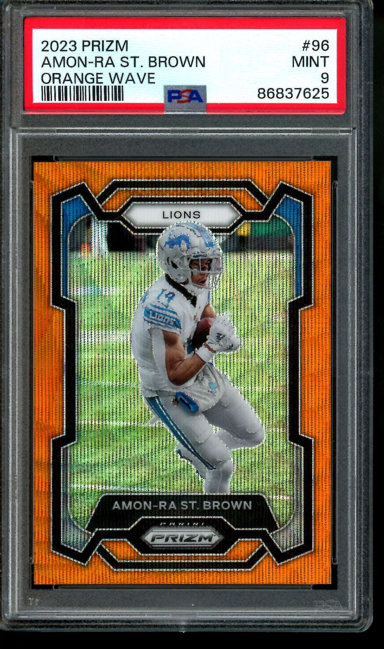 2023 Panini Prizm Amon-Ra St. Brown Orange Wave /60 PSA 9 Lions