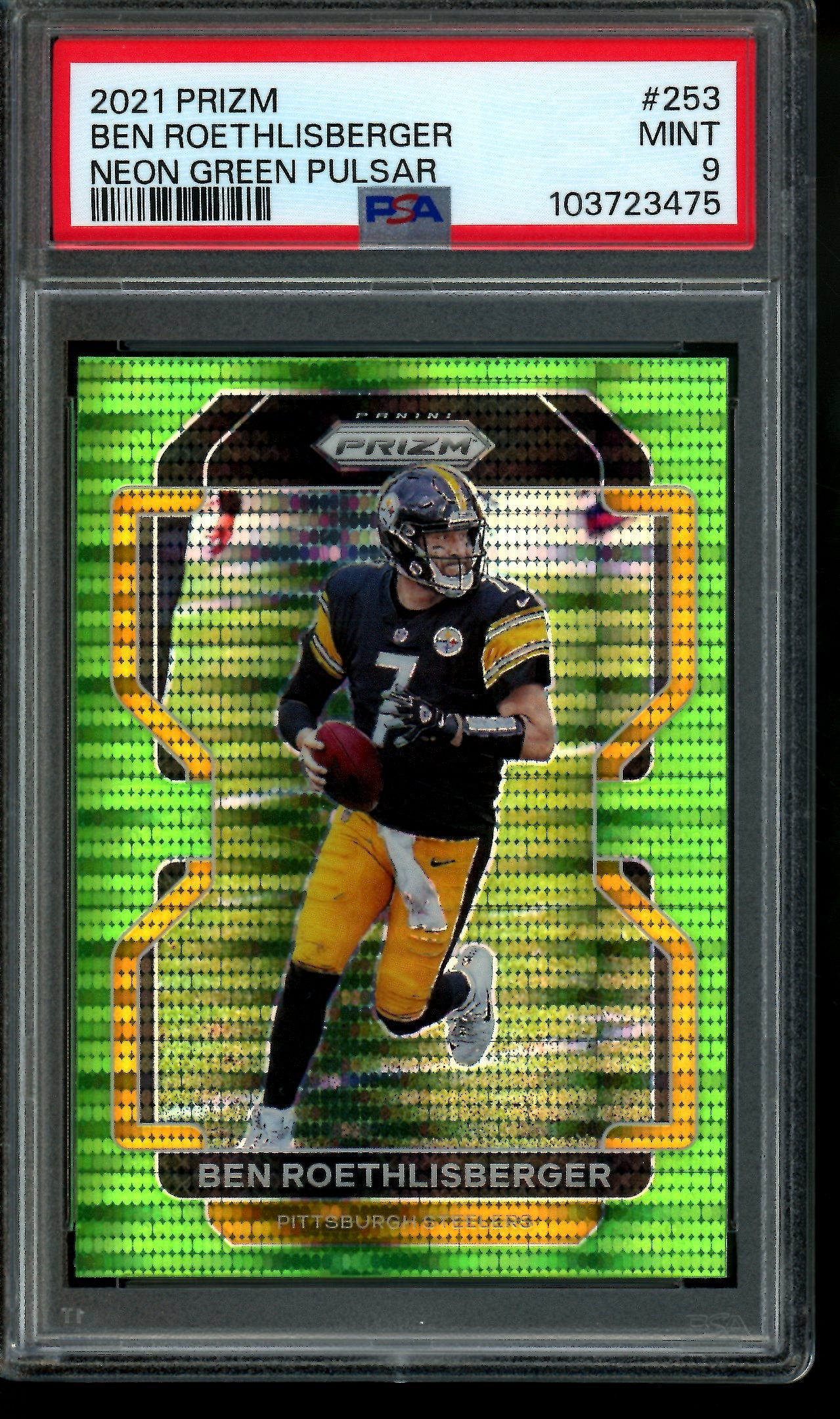 2021 Panini Prizm Ben Rothlisberger Neon Green Pulsar PSA 9 Steelers
