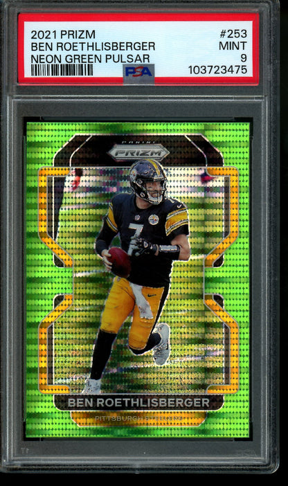 2021 Panini Prizm Ben Rothlisberger Neon Green Pulsar PSA 9 Steelers