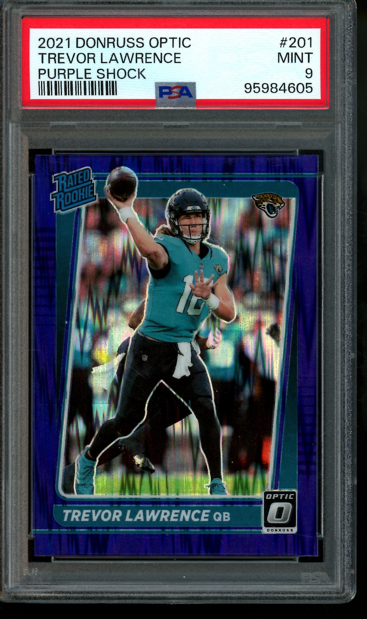 2021 Panini Optic Trevor Lawrence Rated Rookie Purple Shock PSA 9 Jaguars