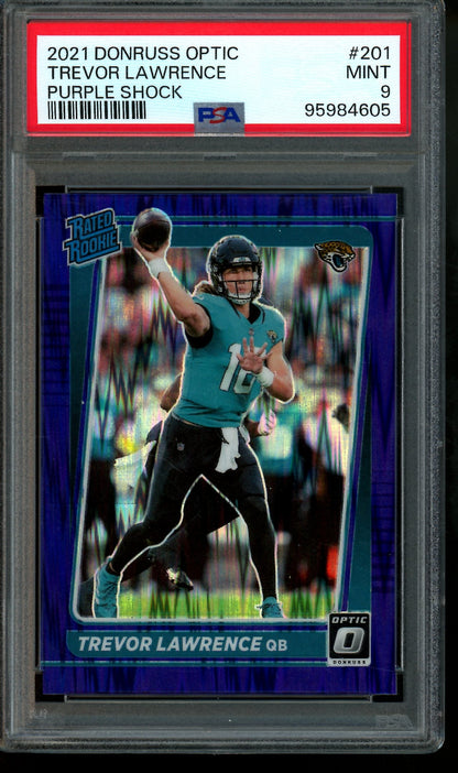 2021 Panini Optic Trevor Lawrence Rated Rookie Purple Shock PSA 9 Jaguars