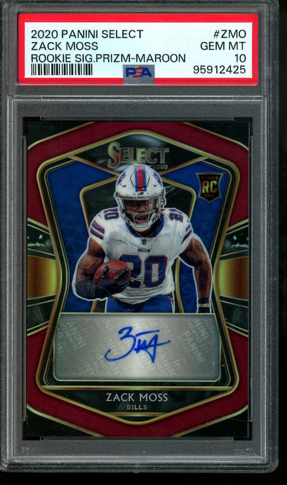 2020 Panini Select Zack Moss Rookie Signature Maroon /60 PSA 10 Bills