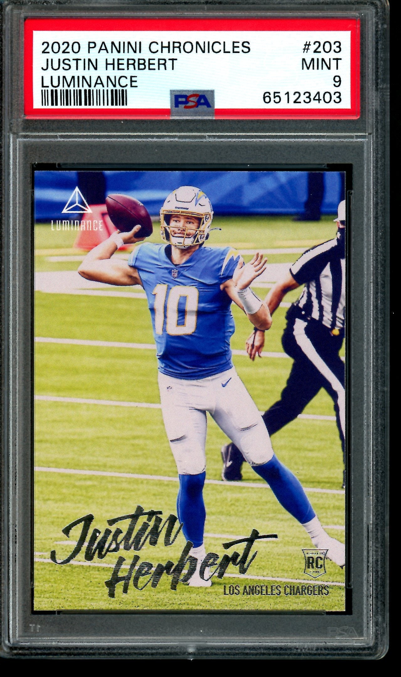 2020 Panini Chronicles Justin Herbert Luminance Rookie PSA 9 Chargers